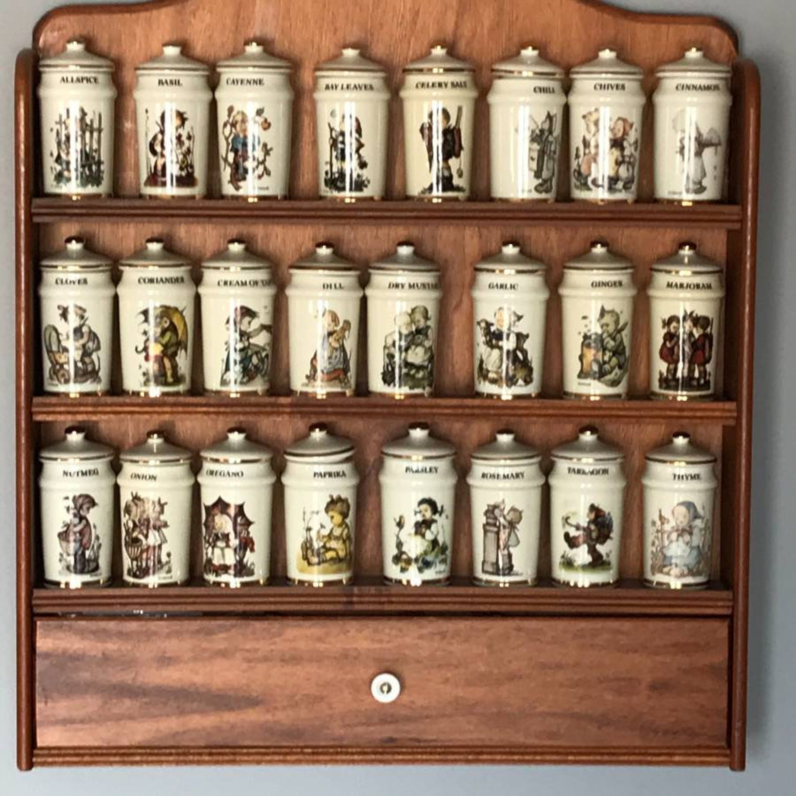 M I Hummel Spice Jar Collection with wooden Rack Etsy