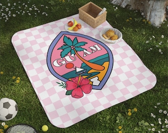 Pink and Purple Guam Picnic Blanket Guam Seal Picnic Blanket Chamorro Picnic Blanket Custom Name Picnic Blanket