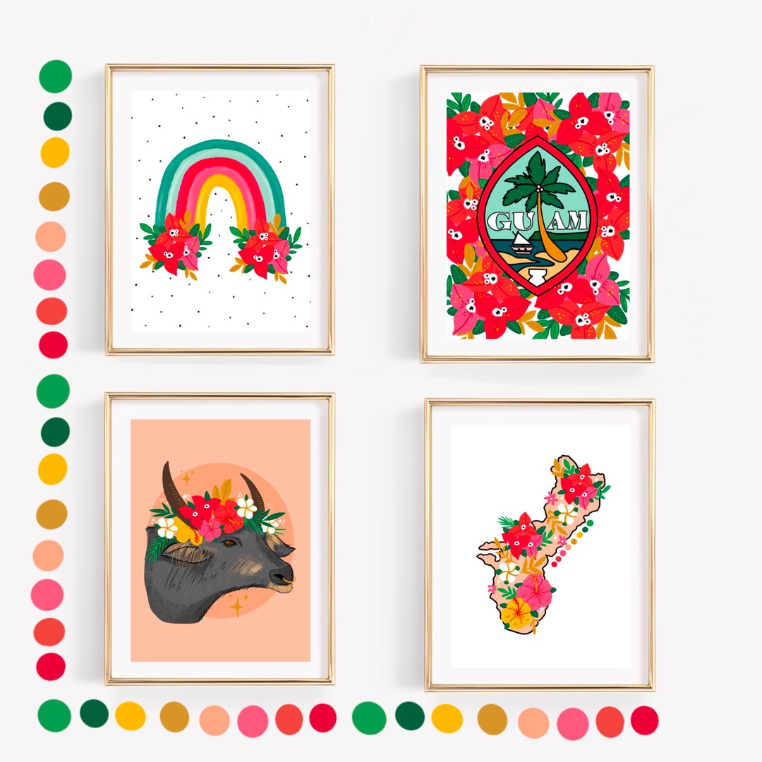 GUAM Art Print Bundle, Guam Floral Art Print, Guam Teacher Art Print