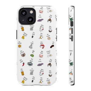 May include: White iPhone case with a colorful pattern of letters and illustrations. The letters are in the Thai alphabet and the illustrations are of various objects, including a pig, a bat, a coconut, a shrimp, and a butterfly.