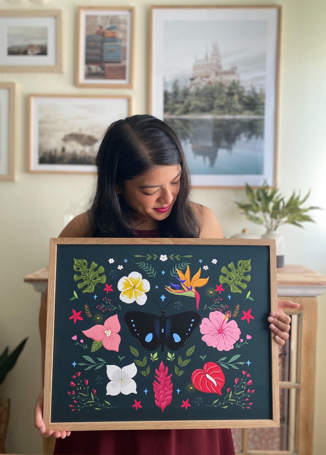 GUAM Art Print, Guam Butterfly and Floral Art Print, Guam Teacher Art Print, Guam Illustrated