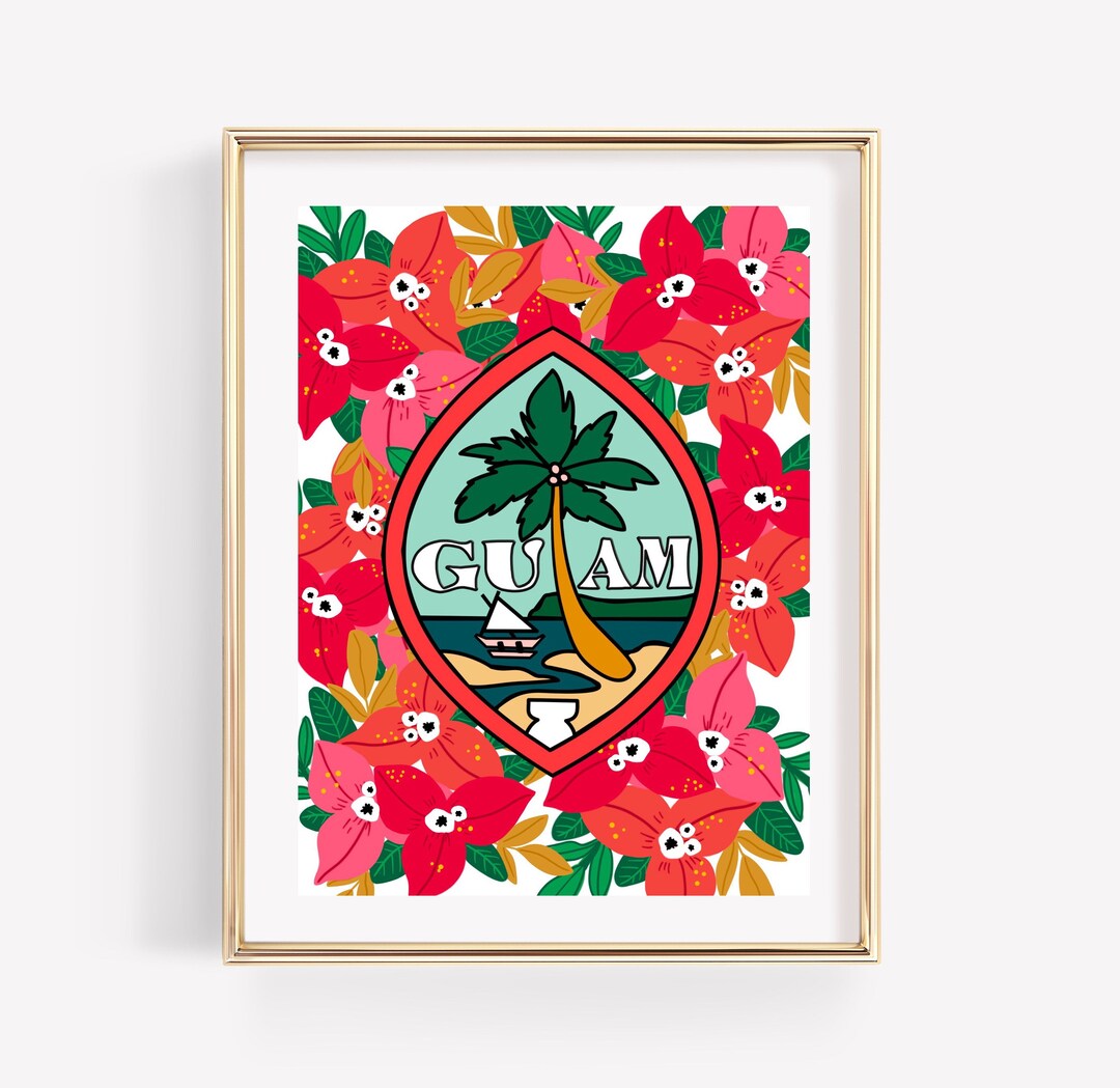 GUAM Seal Art Print, Guam Floral Art Print, Guam Teacher Art Print