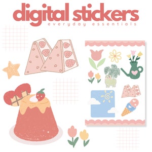 Pastel Everyday Digital Stickers, GoodNotes Stickers Cute Kawaii Sticker Pack for iPad Planner Journal, Precropped Self Care PNG Sticker Set