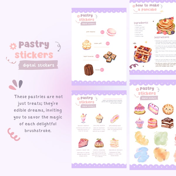 Cute Digital Planner Stickers | Cute GoodNotes Stickers | Cute Digital Stickers Book | Digital Stickers Set | Cute Digital Pastry Stickers