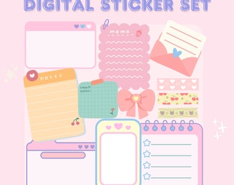 Cute Digital Planner Stickers/ Cute GoodNotes Stickers/ Cute Digital Stickers Book/ Digital Stickers Set/ Cute bunny Digital Sticker Set PNG