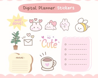 Cute Digital Planner Stickers | Cute GoodNotes Stickers | Cute Digital Stickers Book | Digital Stickers Set | Cute Bunny Digital Sticker PNG