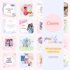 Instagram-Vorlagen Canva – Pastell-Regenbogen-Rosa-Instagram-Bundle – Zitate für Instagram – Canva-Vorlagenrahmen