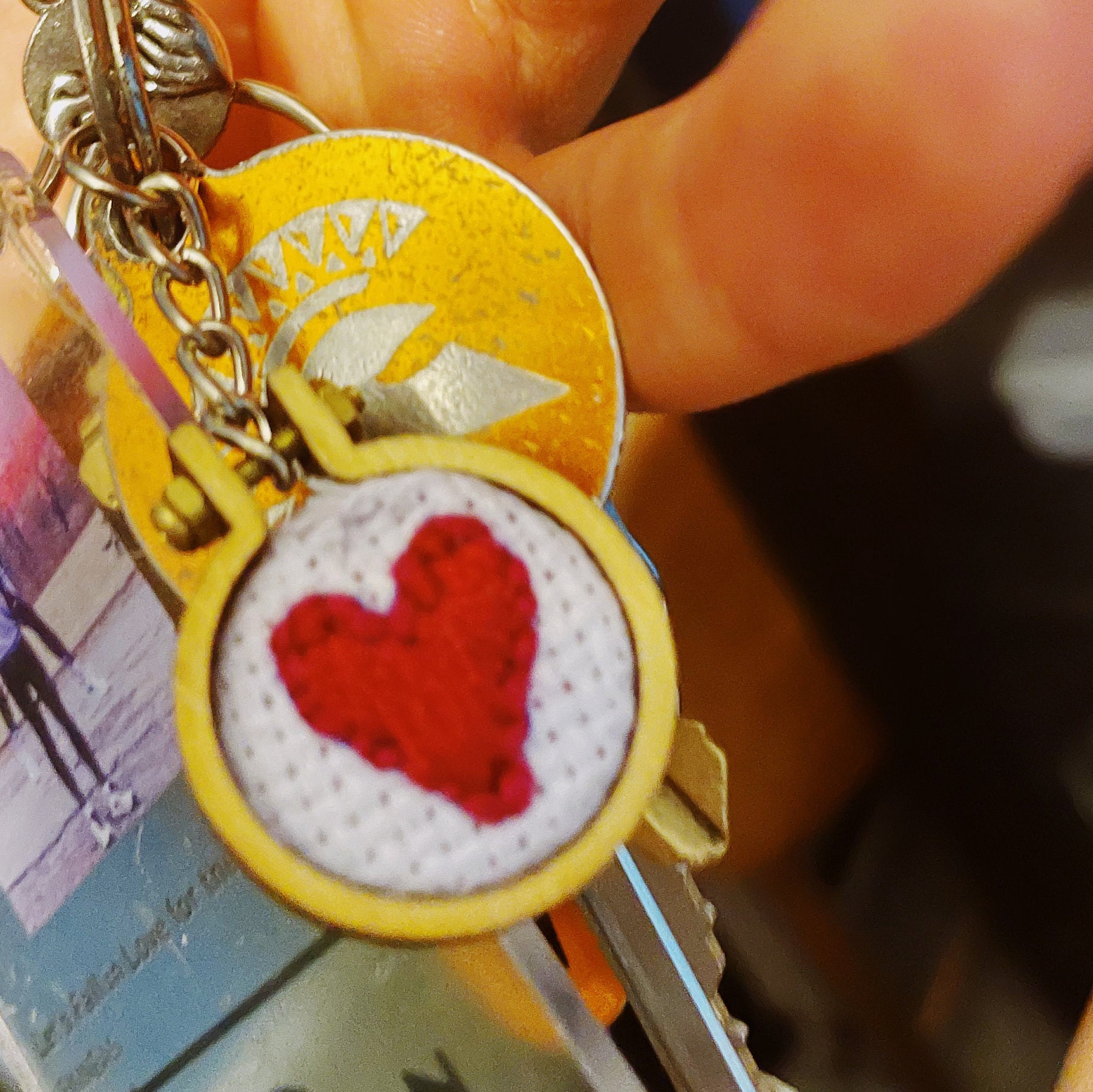 Heart Embroidery Keychain Etsy