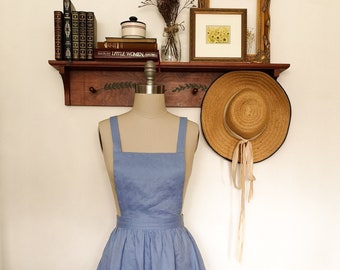 Avonlea Linen Pinafore Dress in Country Blue, Handmade With Pockers and  Ruffled Hem, Made-to-measure - Etsy Israel