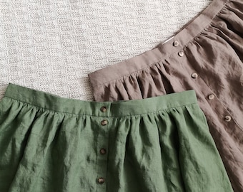 Adelaine Linen skirt, full midi skirt with pockets, custom-made available