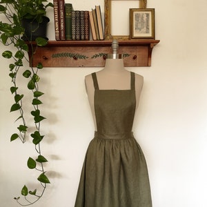 Avonlea Linen pinafore dress, handmade with pockets, custom-made available