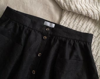 Adelaine Linen skirt, full midi skirt with pockets, made-to-measure available