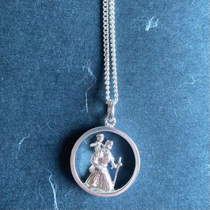 Vintage Sterling Silver St. Christopher Pendant Necklace, Saint Christopher Pendant Necklace