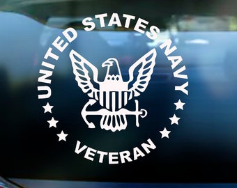 US Navy Veteran Decal Sticker - Available in Mulitple Sizes and Colors - For any car window, wall, or laptop will stick to any flat surface