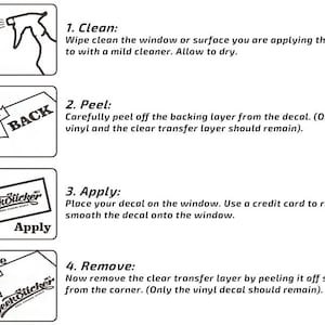 Puede incluir: Una gu&iacute;a paso a paso para aplicar una calcoman&iacute;a, con cuatro pasos ilustrados. Las instrucciones incluyen limpiar la superficie, despegar el respaldo, aplicar la calcoman&iacute;a y retirar la capa de transferencia. El texto incluye la palabra "GeekSticker".