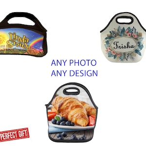 Custom Lunch Tote Bags  - Personalized Lunch Bag -Photo Lunch Bag , Add any design, photo, image, or text - Great Gift for all occasions