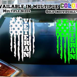 US Veteran Flag Decal Sticker - Available in Mulitple Sizes and Colors - For any car window, wall, or laptop will stick to any flat surface