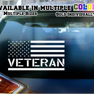 US Veteran Flag Decal Sticker - Available in Mulitple Sizes and Colors - For any car window, wall, or laptop will stick to any flat surface
