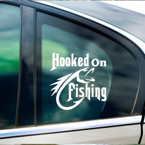 Hooked Fishing Decal Sticker - Available in Mulitple Sizes and Colors - For any car window, wall, or laptop will stick to any flat surface