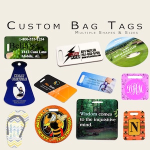 Custom Tags - Custom Luggage Tag - Custom IDs - add any logo, text, or design - available in multiple sizes and shapes Straps also available