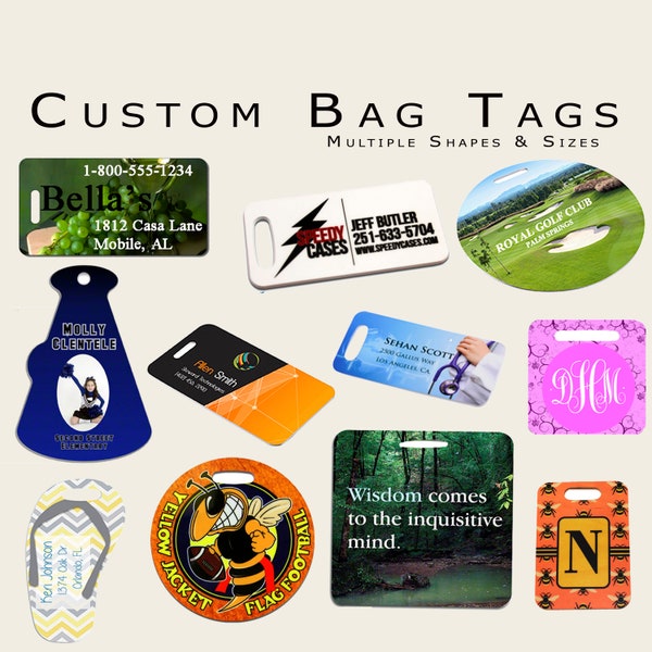 Custom Tags - Custom Luggage Tag - Custom IDs - add any logo, text, or design - available in multiple sizes and shapes Straps also available