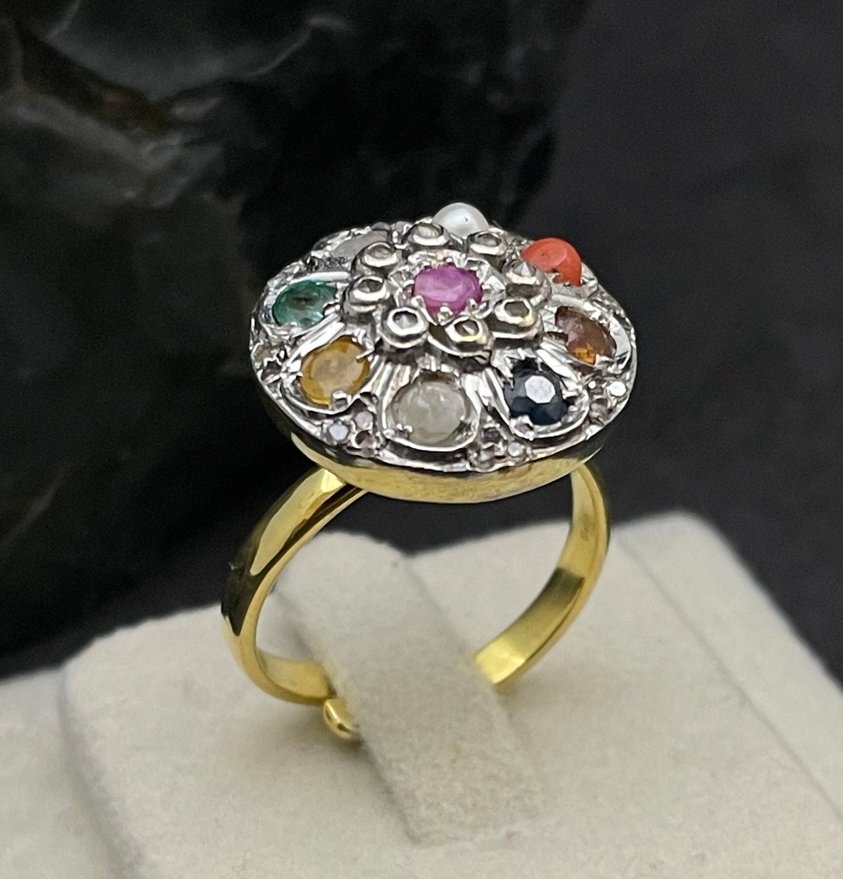 9 stone deals silver ring