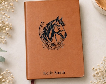 Personalized Horse Journal, Equestrian Vegan Leather Notebook, Horseback Riding Journal, Horse Lover Gift