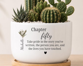 50th Birthday Gifts For Women,50th Birthday Ceramic Plant Pot, Fifty Keepsake Birthday Gift, Chapter Fifty Birthday Gift, EM-CFP19293