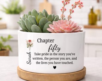 50th Birthday Gifts For Women,50th Birthday Ceramic Plant Pot, Fifty Keepsake Birthday Gift, Chapter Fifty Birthday Gift, EM-CFP19293