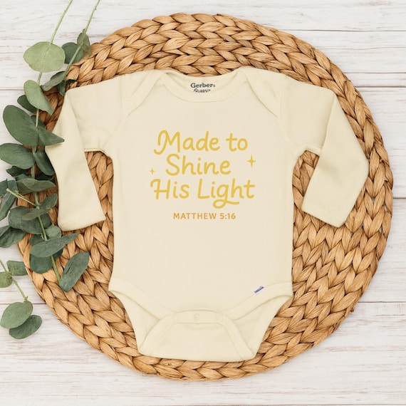Made To Shine His Light, Matthew 5:16 Long Sleeves Baby Onesie®