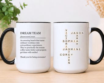 Personalized Dream Team Scrabble Coffee Mug, Coworker Gift, Corporate Mug, Office Team Coffee Cup, Employee Gifts, EM-MUG462