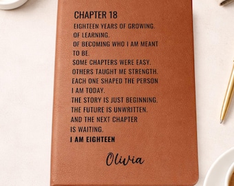 Cuaderno de cuero vegano para el 18.º cumpleaños, regalo personalizado para el 18.º cumpleaños, diario para el 18.º cumpleaños, recuerdo del 18.º cumpleaños (EM-LJ1233)