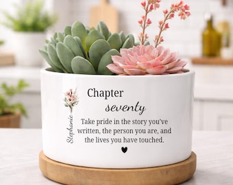 70th Birthday Gifts For Women, 70th Birthday Ceramic Plant Pot, Seventy Keepsake Birthday Gift, Chapter Seventy Birthday Gift, EM-CFP2293