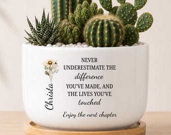Maceta personalizada para jubilación, regalo de jubilación para mujeres, maceta de feliz jubilación, regalos para compañeros de trabajo jubilados, regalo para mentores, EM-CFP0382