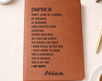 Chapter 30 Birthday Vegan Leather Journal, Personalized 30th Birthday Gift, Journal Gift For 30th Birthday, Birthday Keepsake (EM-LJ1232)
