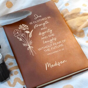 Personalized Vegan Leather Prayer Journal, Proverbs 31:25 image 10