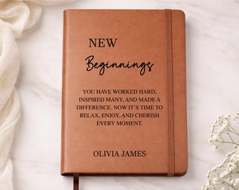 Personalized Vegan Leather Journal: New Beginnings, Retirement Gift