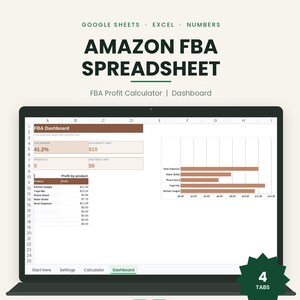 Amazon FBA Spreadsheet | Google Sheets Amazon FBA Profit Calculator with Live Dashboard, Amazon Tracker, Amazon Template, Amazon Planner