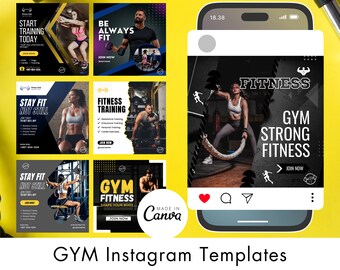 Fitness Instagram Post Templates: Gym & Trainer Graphics (Canva Editable)