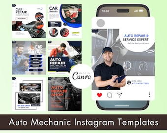 Auto Mechanic Instagram Post Templates: Editable Canva Designs (Digital Download)