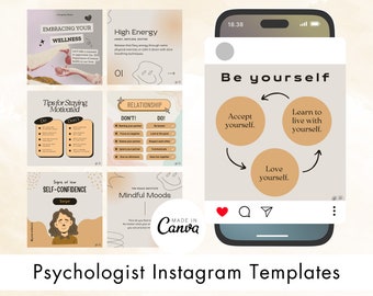 Psychologist Instagram Canva Template Posts | Mental Health Instagram Templates | Clinic Social Media Template Canva