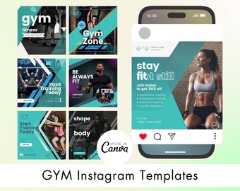 Fitness Instagram Post Templates: Editable Canva Social Media Graphics