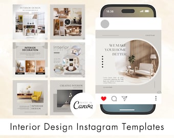 Interior Design Instagram Templates, Engagement Posts Canva Editable Instagram Post | Modern Furniture | Interior Design Posts Templates