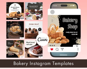 Bakery Instagram Post Templates: Editable Canva Designs (Digital Download)