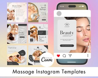 Plantillas de Instagram para masajistas: Publicaciones editables para clínicas de spa (Canva)