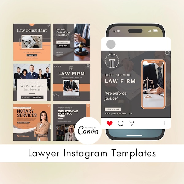 Lawyer Instagram Canva Templates, lawyer instagram, law office marketing, law firm marketing, lawyer templates, lawyer social media