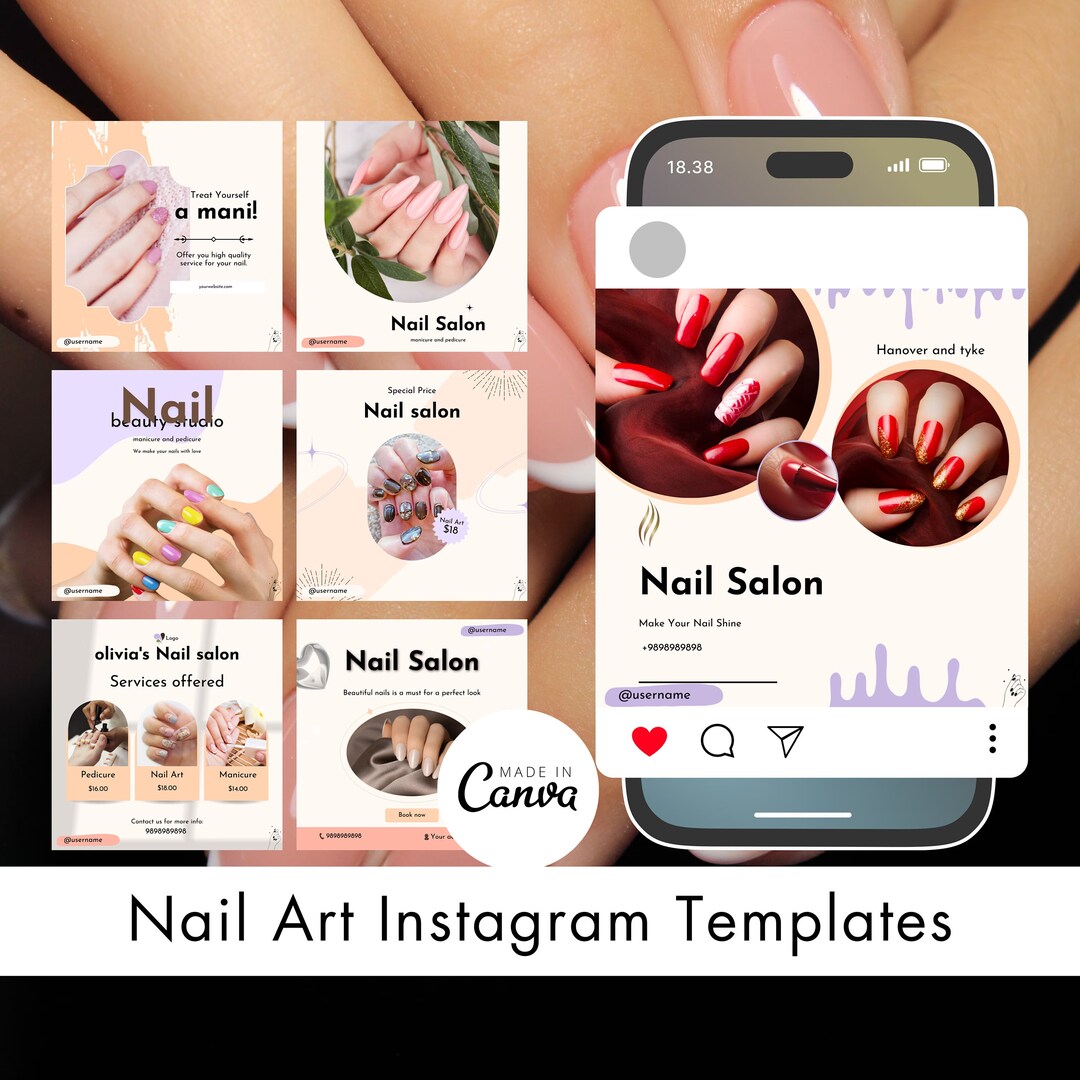 70 Nail Art Instagram Templates: Nail Tech Social Media Canva Posts - Etsy