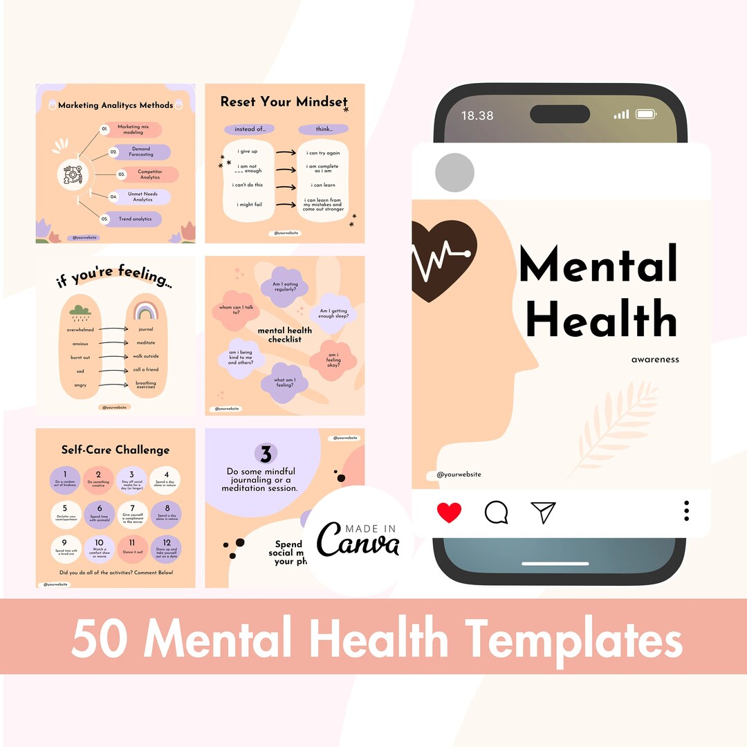 Mental Health Instagram Templates: Wellness & Self-care Canva Posts - Etsy