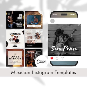 Musician Instagram Canva Template Posts, Canva Instagram Template for Singers, Bands, Dj’s, Instruments, Tours, Concerts