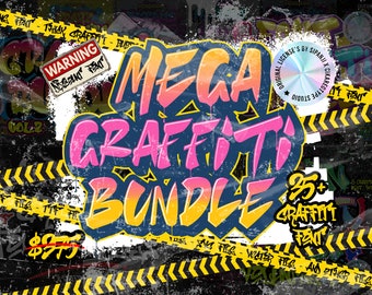 Mega Graffiti Font Bundle - Urban Graffiti Font, Vintage Font, Retro Font, Street Font, graffiti SVG, graffiti alphabet, graffiti vector